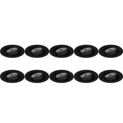 Spot Armatuur 10 Pack - Pragmi Delton Pro - GU10 Inbouwspot - Rond - Zwart - Aluminium - Kantelbaar - Ø82mm