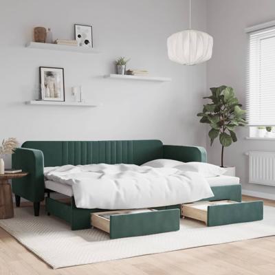 Slaapbank onderschuifbed en lades 80x200 cm fluweel donkergroen