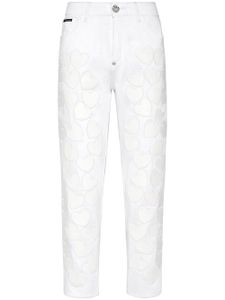 Philipp Plein jean court à patchs cœur - Blanc