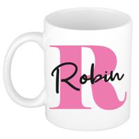 Naam mok Robin - roze - wit - keramiek - 300 ml - verjaardag/cadeau beker