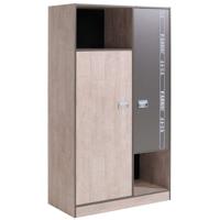Leen Bakker - Kledingkast Fabric - Eikenkleur/grijs - 181,5x101,4x50,5 Cm - Spaanplaat - Bruin#Grijs - 50.5x101.4x181.5 Cm