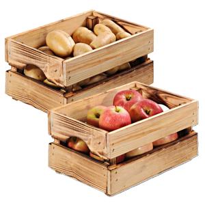 Fruitkisten opslagbox - 2x - old look - lichtbruin - hout - L40 x B30 x H15 cm