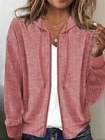 Knitted Loose Striped Casual Jacket - thumbnail
