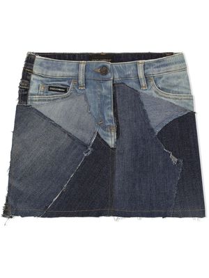 Dolce & Gabbana Kids minijupe en jean patchwork à effet usé - Bleu