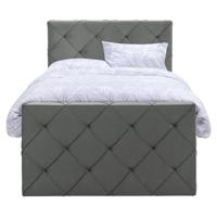 Leen Bakker - Boxspring Met Voetbord Liv Geruit - 120x200 Cm - Slanke Poot - Stof/Velvet - Grijs