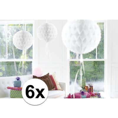 Decoratie bol - 6x - wit - 30 cm - crepe papier - versiering - feestversiering
