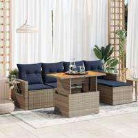 6-delige Loungeset met kussens poly rattan grijs