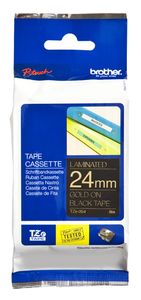 Brother Gloss Laminated Labelling Tape - 24mm, Gold/Black