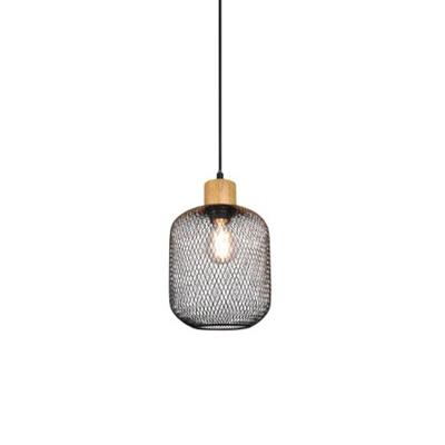 Trio Landelijke hanglampCalimero 18cm zwart met hout - R30561032