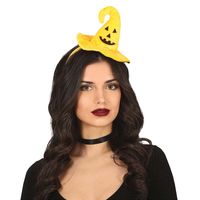 Halloween heksenhoed - mini hoedje op diadeem - one size - oranje - meisjes/dames   -