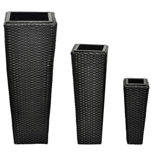 VidaXL Plantenbakken verhoogd 3 st poly rattan zwart