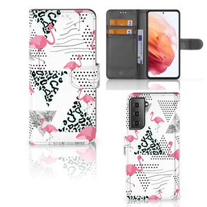 Samsung Galaxy S21 Telefoonhoesje met Pasjes Flamingo Triangle