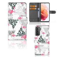 Samsung Galaxy S21 Telefoonhoesje met Pasjes Flamingo Triangle - thumbnail