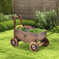 Bloemenwagen van Hout Plantenwagen met Wielen en Handgreep Plantenbak met Afvoergat Plantenpot Bolderkar Bruin