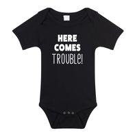 Here comes trouble cadeau baby rompertje zwart meisjes/jongens