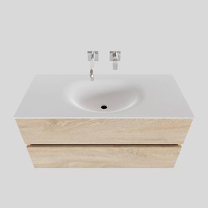 Badkamermeubel Solid Surface BWS Stockholm 100x46 cm Midden Wood Washed Oak (0 kraangaten)