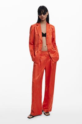 Embroidered plain long pants - ORANGE - L