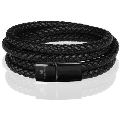 Memphis dubbele wrap armband Leer Zwart