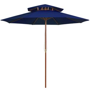 VidaXL Parasol dubbeldekker met houten paal 270 cm blauw