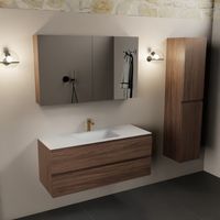 Mondiaz Aivy badmeubel 120cm mocha met wastafel solid surface talc midden 1 kraangat en spiegelkast