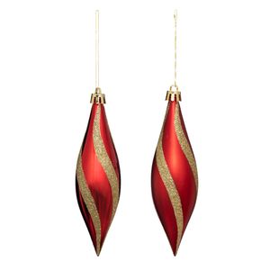 Kersthangers - druppels - 4x stuks - kunststof - rood/goud -15 cm