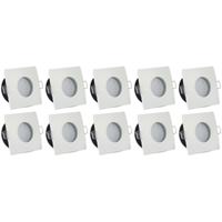 Vierkante Waterdichte Inbouwspotset 10 Pack - Wit Aluminium/Glas - IP65