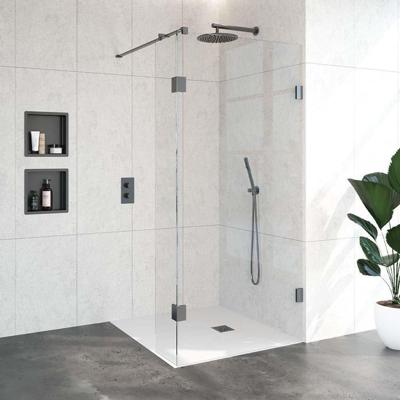 BRAUER Void inloopdouche helder glas 100x200 met 30 zijwand incl. glascoating PVD gunmetal geborsteld GS-VOI2H10030200GM