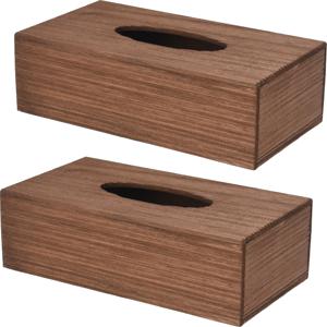 Tissuebox/tissuedoos - 2x - donkerbruin - hout - 25 x 14 x 8 cm - universeel