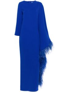 JEAN-LOUIS SABAJI robe longue asymétrique à détails de plumes - Bleu