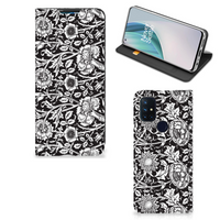 OnePlus Nord N10 5G Smart Cover Black Flowers - thumbnail