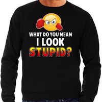 Funny emoticon sweater What do you mean stupid zwart heren