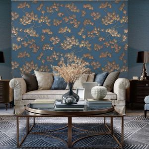 DUTCH WALLCOVERINGS behang pine tree goudkleurig en blauw