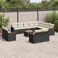 13-delige Loungeset met kussens poly rattan zwart