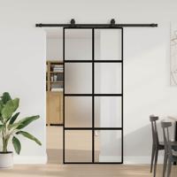 Schuifdeur met beslagset 90x205 cm gehard glas zwart