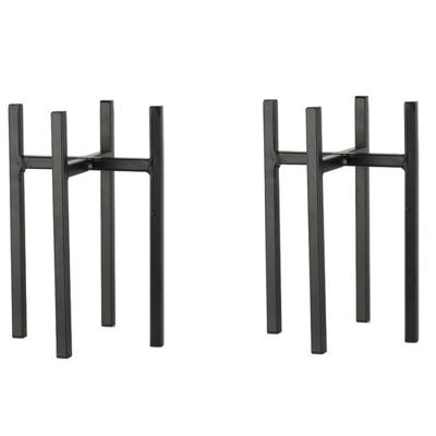 Mica Decorations - 2x - bloempot plantenpot standaard / verhoger - zwart - B14 x H25 cm - metaal