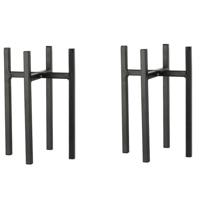 Mica Decorations - 2x - bloempot plantenpot standaard / verhoger - zwart - B14 x H25 cm - metaal