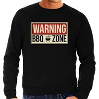 Warning bbq zone bbq / barbecue cadeau sweater / trui zwart voor heren - thumbnail