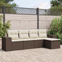 5-delige Loungeset met kussens poly rattan bruin