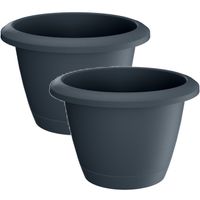 2x Stuks kunststof Respana bloempotten/plantenpotten antraciet 16 cm inclusief onderzetter