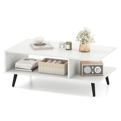 Salontafel 2-Laags Woonkamer Tafel met Open Rek en Metalen Poten Bijzettafel van Hout 80 x 45 x 30 cm Wit