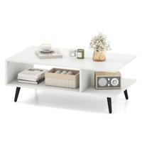 Salontafel 2-Laags Woonkamer Tafel met Open Rek en Metalen Poten Bijzettafel van Hout 80 x 45 x 30 cm Wit