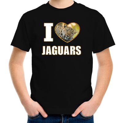 I love jaguars t-shirt met dieren foto van een luipaard zwart voor kinderen I love jaguars t-shirt met dieren foto van een luipaard zwart voor kinderen
