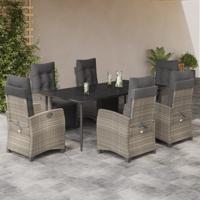 7-delige Tuinset met kussens poly rattan grijs