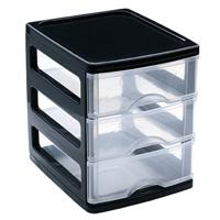 Ladekastje bureau organizer - 3 lades - zwart/transparant - L13 x B17 x H17 cm - kunststof Ladekastje bureau organizer - 3 lades - zwart/transparant - L13 x B17 x H17 cm - kunststof