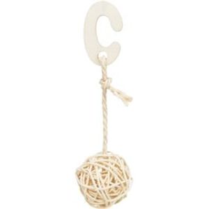 Trixie 3 rotan ballen met bel aan touw naturel (24 CM)