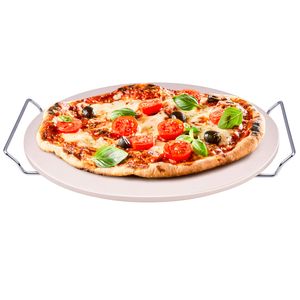 Pizzasteen BBQ - oven - rond - keramiek - 33 cm - met handvaten