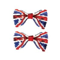 2x stuks union Jack vlag kleuren Engelse pailletten vlinder strik