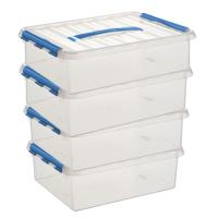 8x sunware q-line opberg box/opbergdoos - 12 liter - 40 x 30 x 14 cm - kunststof - transparant