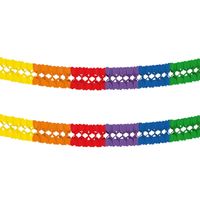 2x stuks regenboog feestslinger 10 meter - thumbnail