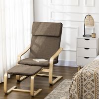 HOMCOM Fauteuil met voetenbank, fauteuilset, linnenlook, massief hout, bruin + naturel